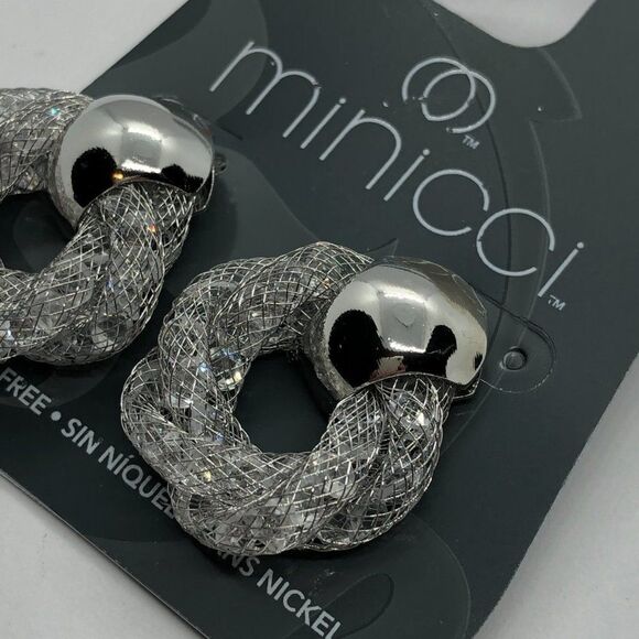 Minicci NWT Silver Tone Crystal in Mesh Tubes Elegant Unique Sparkly Earrings - Picture 6 of 6